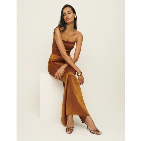 Reformation Frankie Silk Dress in Copper - Picture 5 of 13